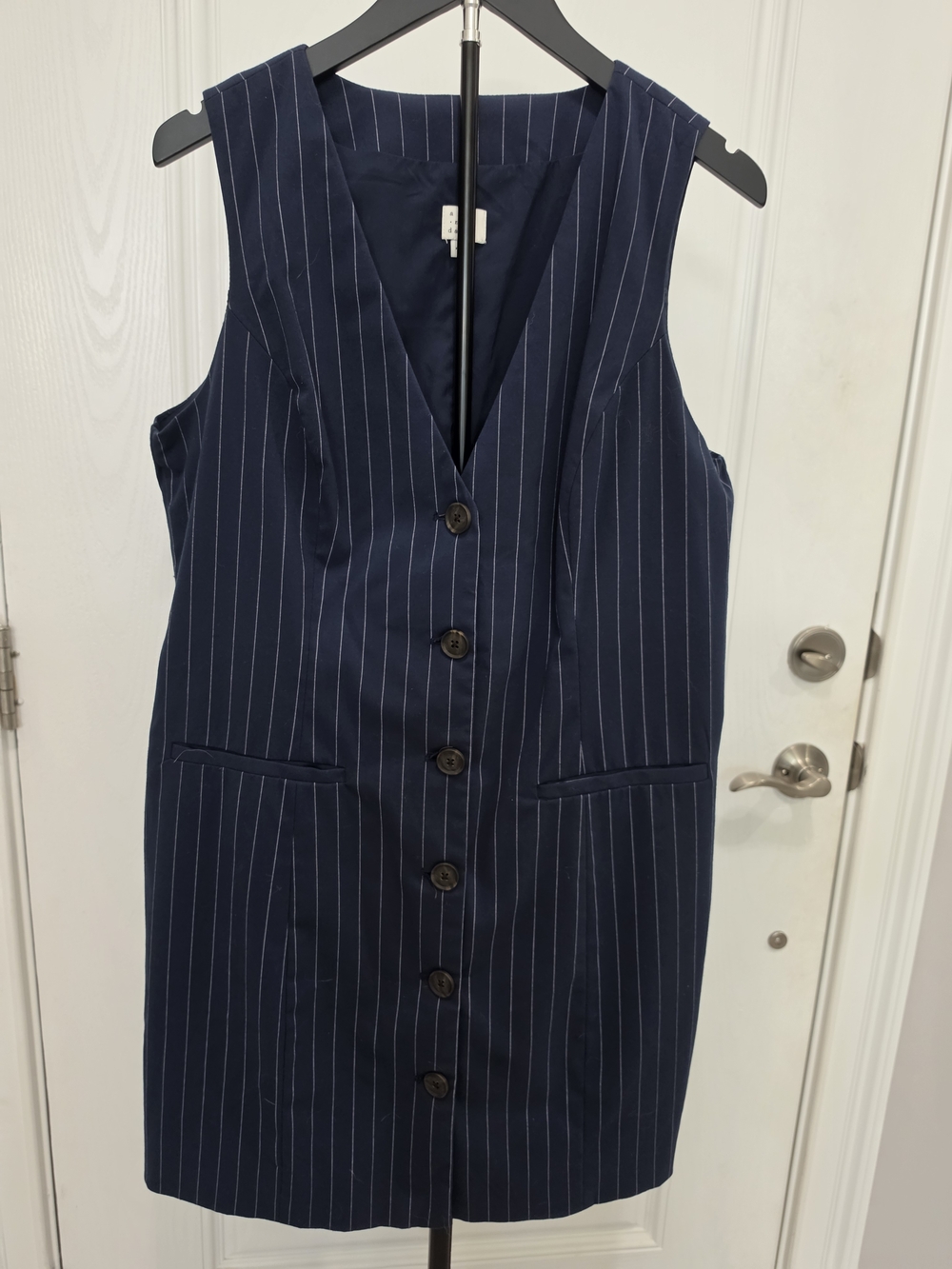 Navy Pinstripe Button-Front Women's Dress - A NEW DAY